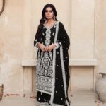 Latest Black Designer Readymade White Embroidery Suit by Zedanya