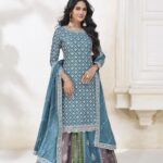 Beautiful Blue Indian Vibrant Readymade Party wear Sharara Suit by Zedanya