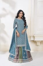 Beautiful Blue Indian Vibrant Readymade Party wear Sharara Suit by Zedanya