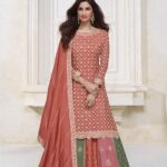 Colorful Burnt Orange Indian Partywear Readyamde Sharara Suit by Zednaya