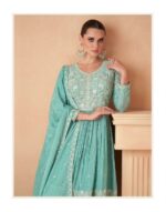 New Sea Green Pastel Heavy Embroidered Sharara Suit by Zedanya - Image 2