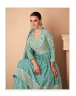 New Sea Green Pastel Heavy Embroidered Sharara Suit by Zedanya - Image 3