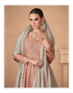 New Orange and Grey Heavy Embroidered Sharara Suit by Zedanya - Image 2