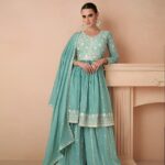 New Sea Green Pastel Heavy Embroidered Sharara Suit by Zedanya