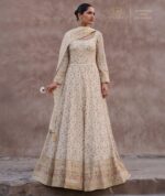 Off-White Heavy bridal multi thread embroidered anarkali suit by Zedanya