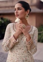 Off-White Heavy bridal multi thread embroidered anarkali suit by Zedanya - Image 2