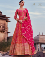 Bright Pink Bridal Heavy Embroidered Designer Anarkali Suit by Zedanya - Image 2