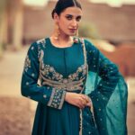 The Royal Blue Blend Green Premium Raw Silk Anarkali by Zedanya