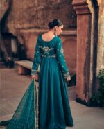 The Royal Blue Blend Green Premium Raw Silk Anarkali by Zedanya - Image 3