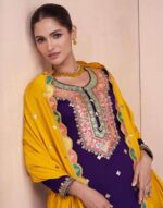 Beautiful Party wear White Multi Color Embroidered Designer Suit With Flared Skirt - Image 7