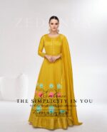 Yellow Floral Pattern Anarkali Suit by Zedanya PRE BOOK