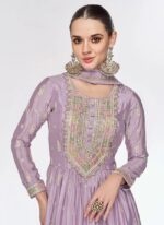 Lavender Multi Color Embroidered Designer Anarkali Suit by Zedanya - Image 2
