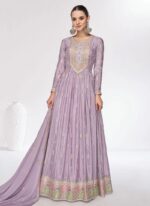 Lavender Multi Color Embroidered Designer Anarkali Suit by Zedanya - Image 3