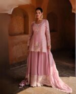 Light Pink Gota Patti Embroidery Indian Designer Sharara Suit by Zedanya - Image 3