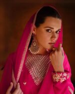 Hot Pink Thread And Sequence Embroidery Indian Designer Suit by Zedanya - Image 4