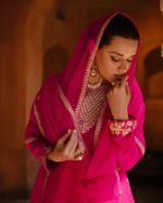 Hot Pink Thread And Sequence Embroidery Indian Designer Suit by Zedanya - Image 2