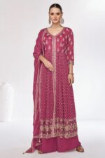 Rani Pink Sequence Embroidery Indian Designer Palazzo Suit by Zedanya
