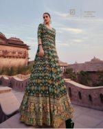 Black Green Heavy Multi Color Embroidered Party Wear Anarkali Suit by Zedanya - Image 2