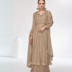 Beige Golden Sequence Embroidery Designer Palazzo Suit by Zedanya