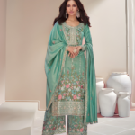 Sea Green Multi Color Floral Embroidered Designer Suit by Zedanya