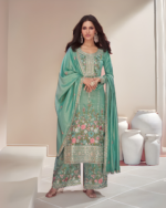 Sea Green Multi Color Floral Embroidered Designer Suit by Zedanya