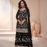Elegant Black Gold Heavy Embroidered Party Wear Designer Suit by Zedanya