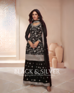 Elegant Black Gold Heavy Embroidered Party Wear Designer Suit by Zedanya