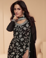 Elegant Black Gold Heavy Embroidered Party Wear Designer Suit by Zedanya - Image 2