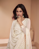 Elegant White Multi Color Embroidered Party Wear designer suit by zedanya - Image 2