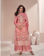 Light Pink Floral Multi Color Embroidered Heavy Designer Suit by Zedanya