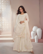 Elegant White Multi Color Embroidered Party Wear designer suit by zedanya