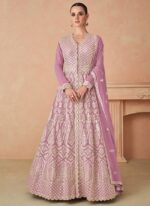 Pastel Pink Front Slit Style Anarkali Lehenga Suit by Zedanya