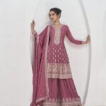 Pink Sequence Embroidery Anarkali Style Palazzo Suit by Zedanya