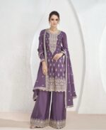 Purple Sequence Embroidery Anarkali Style Palazzo Suit by Zedanya