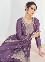 Purple Sequence Embroidery Anarkali Style Palazzo Suit by Zedanya - Image 2