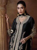 Black Heavy Zari Embroidered Designer Suit - Zedanya Sri Lanka - Image 2