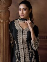 Black Heavy Zari Embroidered Designer Suit - Zedanya Sri Lanka - Image 4