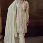 Ivory gold zari thread embroidered designer suit - Zedanya Sri Lanka