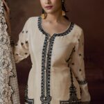 Ivory black thread embroidered designer suit - Zedanya Sri Lanka