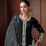 Black silk white embroidered designer suit - Zedanya Sri Lanka