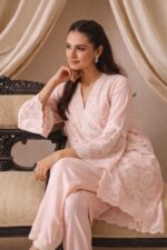 Pastel pink lace embroidered coord set by Zedanya - Image 2