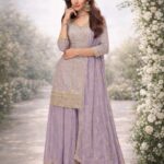 Lavender purple heavy sequins embroidered sharara suit by Zedanya Sri Lanka