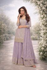 Lavender purple heavy sequins embroidered sharara suit by Zedanya Sri Lanka