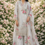 Cream floral printed cut embroidered designer suit by Zedanya Sri Lanka