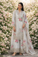 Cream floral printed cut embroidered designer suit by Zedanya Sri Lanka