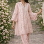 Pastel pink lace embroidered coord set by Zedanya