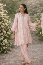 Pastel pink lace embroidered coord set by Zedanya