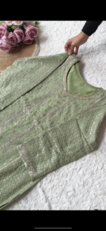 Lime green heavy sequins embroidered designer sharara suit by Zedanya Sri Lanka - Image 3