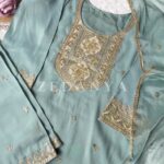 Sage blue gold embroidered shalwar suit by Zedanya Sri Lanka