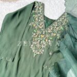 Bottle green floral bead Yoke embroidered shalwar suit by Zedanya Sri Lanka